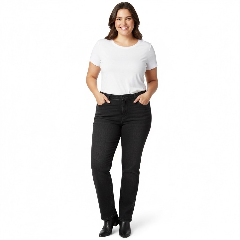 NYDJ Straight Leg Denim Jeans Women 16‎ Black Stretch Classic Minimalist USA